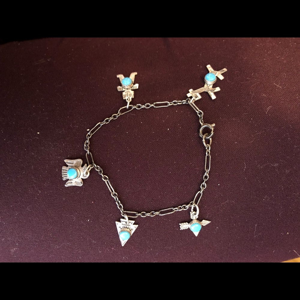 Silver and turquoise charm bracelet